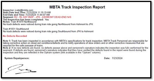MBTA Track Inspection Report